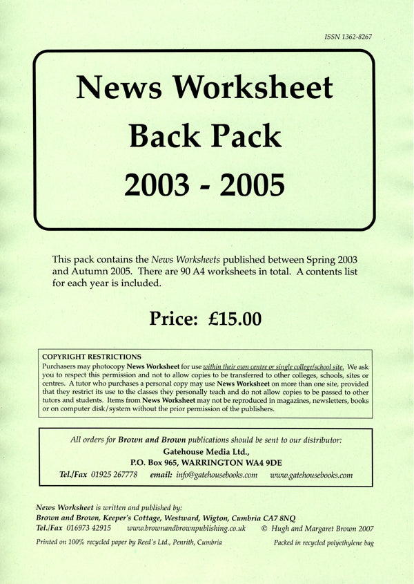 News Worksheet 2003-05 Back Pack
